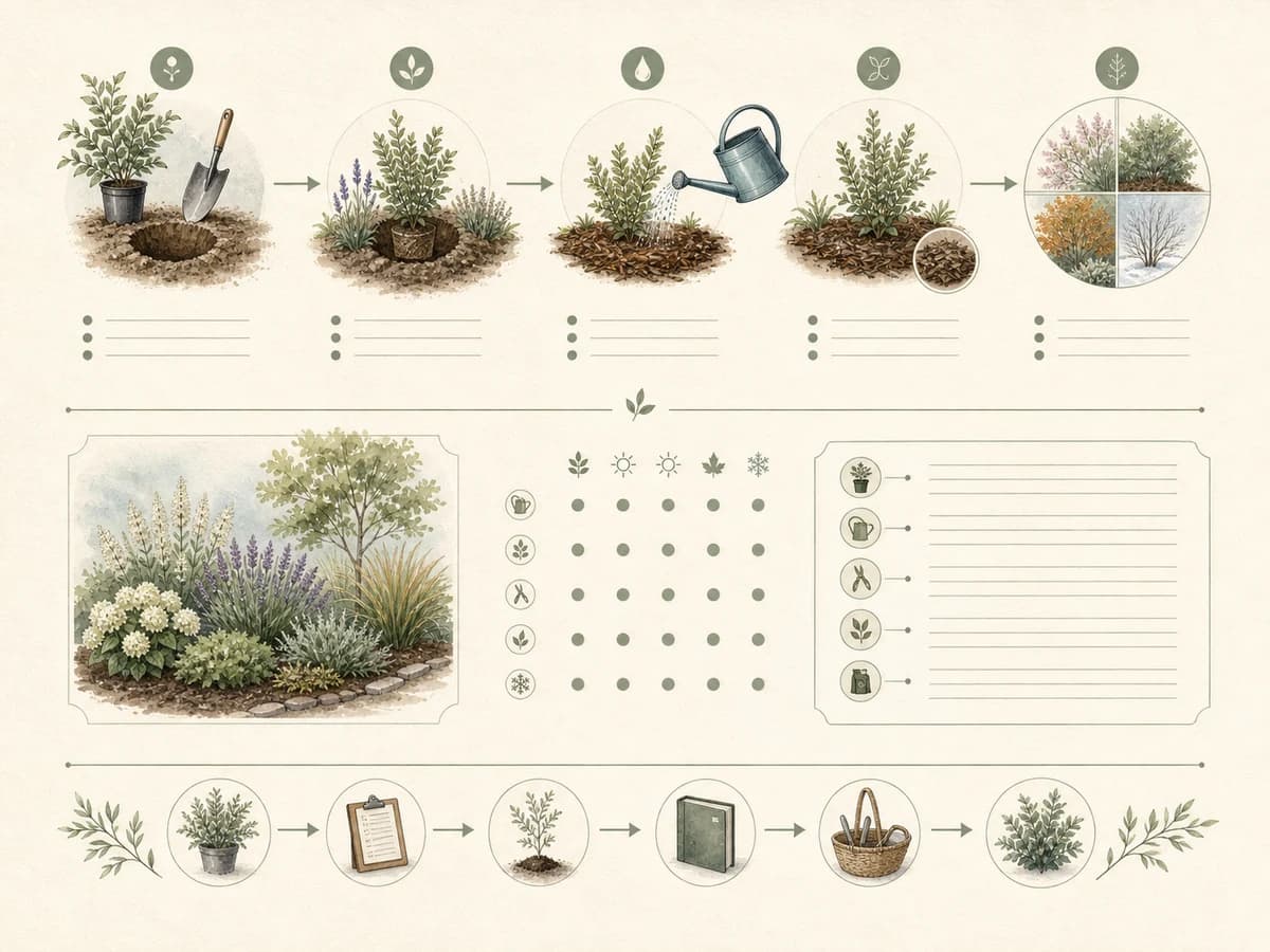 Illustrative garden establishment and care handoff guide.